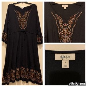 Style & Co Boho Black Dress With Colourful Details